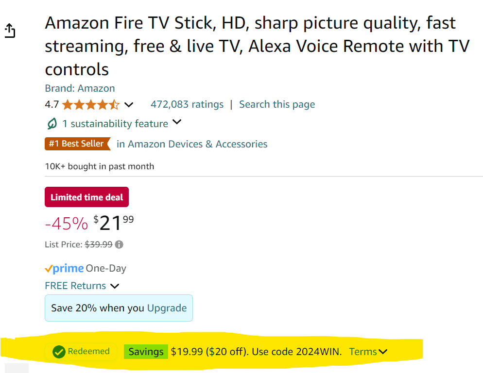 RUN!!! Fires Sticks Only $1.99 HURRY! (Was $40.00) Screenshot 2024 06 06 202230