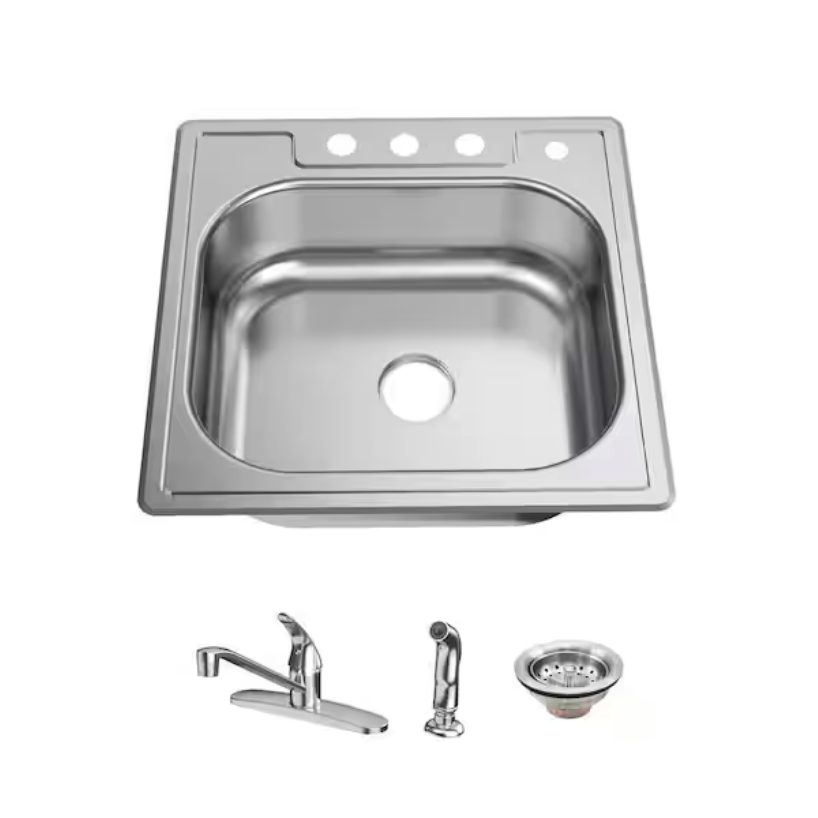 Screenshot 2024 07 10 at 16 13 56 Glacier Bay 25 in. Drop In Single Bowl 20 Gauge Stainless Steel Kitchen Sink with Faucet and Sprayer VT2522A18SHA1 The Home Depot