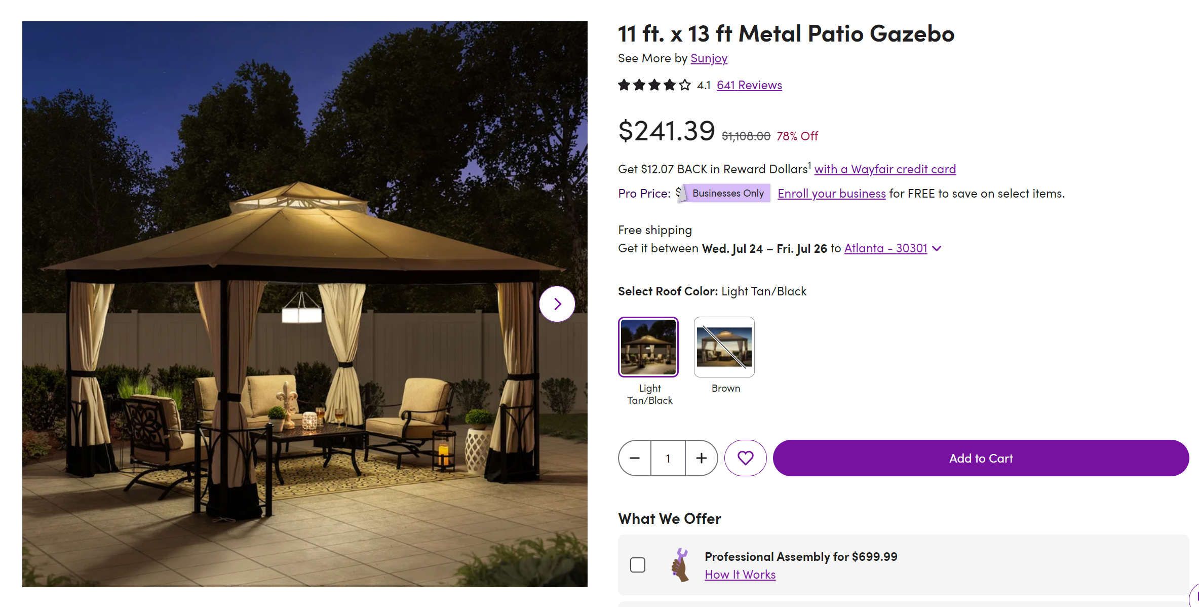 11 ft. x 13 ft Metal Patio Gazebo 78% PRICE DROP At Wayfair!