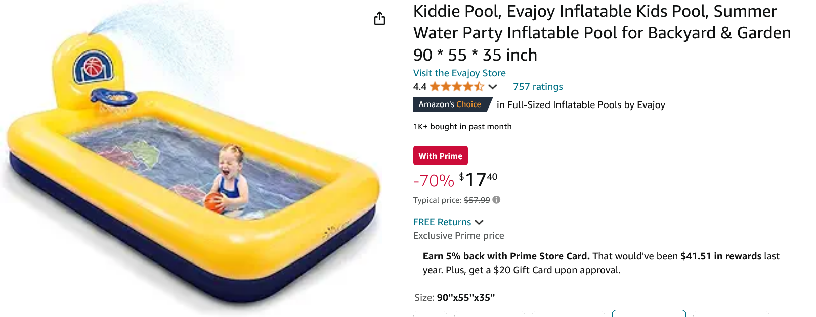 Screenshot 2024 07 21 at 08 16 14 Amazon.com Kiddie Pool Evajoy Inflatable Kids Pool Summer Water Party Inflatable Pool for Backyard & Garden 90 55 35 inch Toys & Games