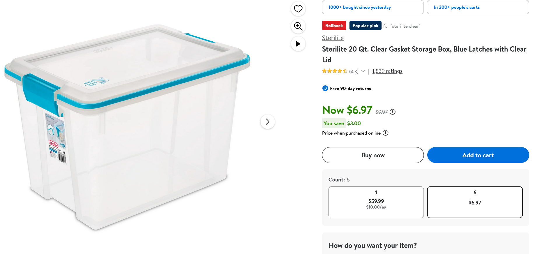 Screenshot 2024 09 03 at 17 05 10 Sterilite 20 Qt. Clear Gasket Storage Box Blue Latches with Clear Lid Walmart.com