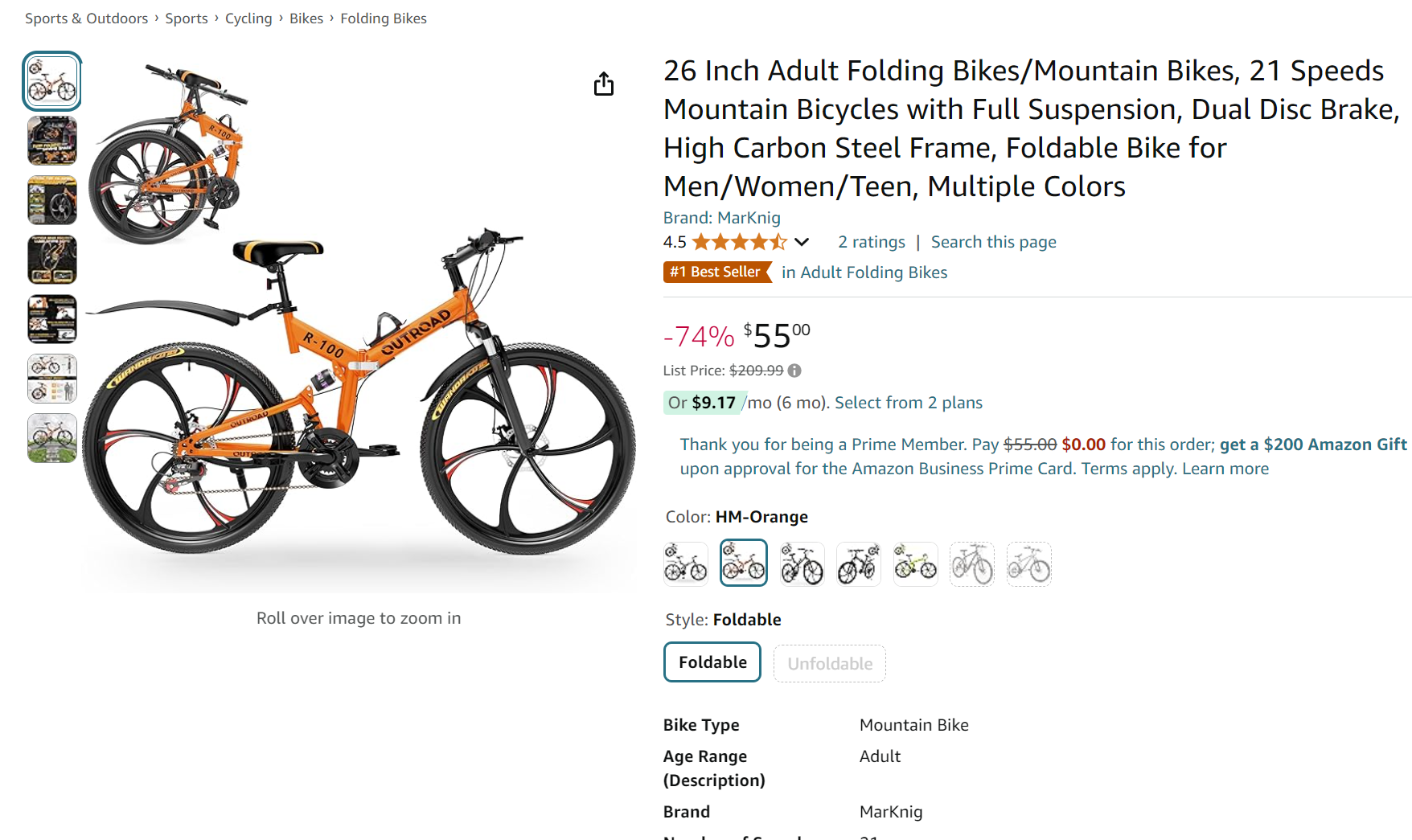 PRICE ERROR! 26 Inch Adult Folding Mountain Bike ONLY $55