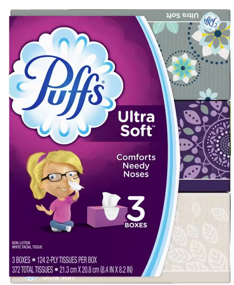 Puffs Ultra Soft Facial Tissue 2-Ply (124 Count) (3 Pack) ONLY A PENNY FOR ALL 3