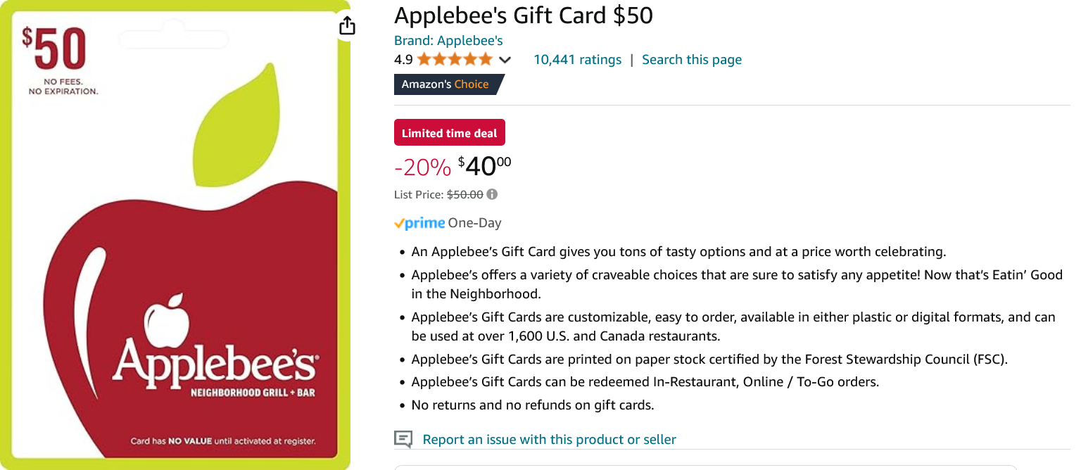 Screenshot 2024 09 18 at 09 46 35 Amazon.com Applebee's Gift Card $50 Gift Cards