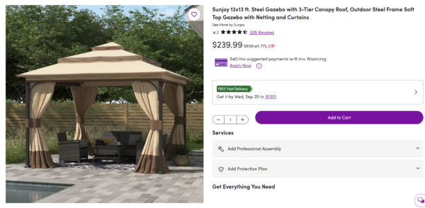 Price Error! Sunjoy 13 ft. x 13 ft. Beige and Black Steel Gazebo