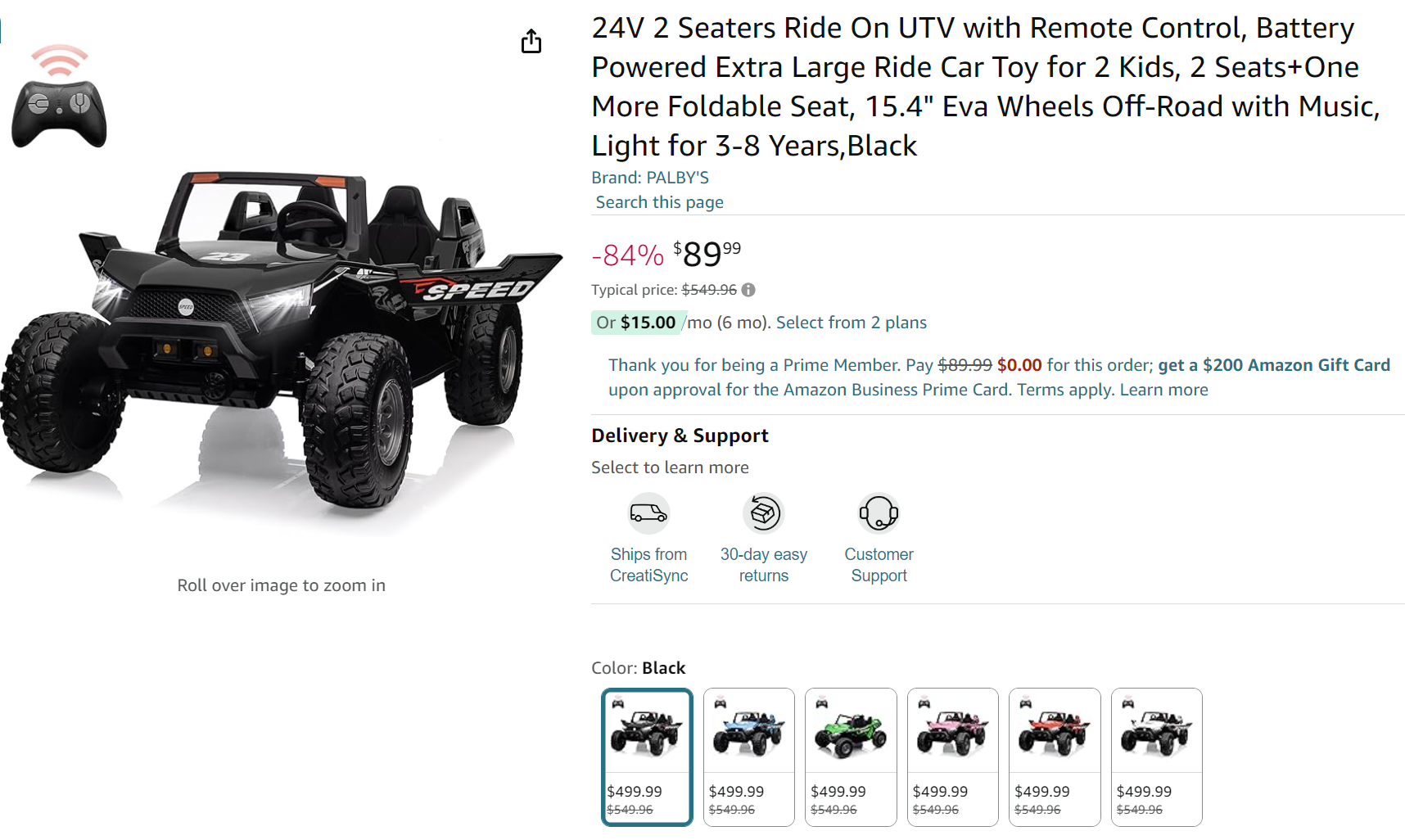 AMAZON PRICE ERROR! 24V 2 Seaters Ride On UTV with Remote Control