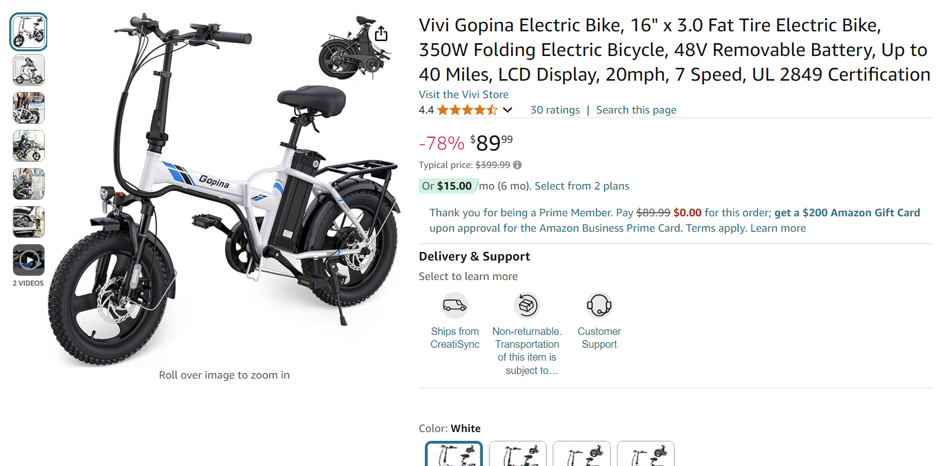 AMAZON PRICE ERROR! Electric Bike, 16″ x 3.0 Fat Tire Electric Bike