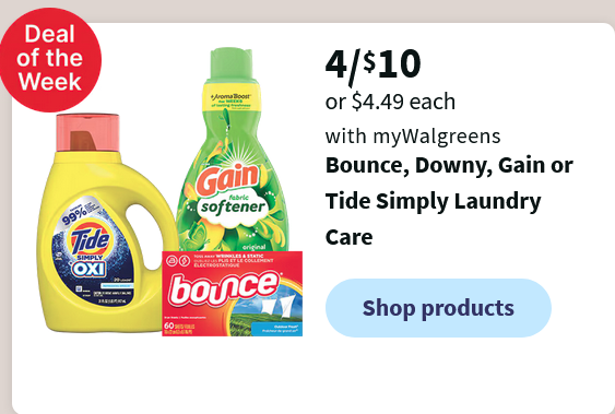 Bounce, Downy, Gain & Tide Just $2.50 Each- THIS WEEKS SALE!