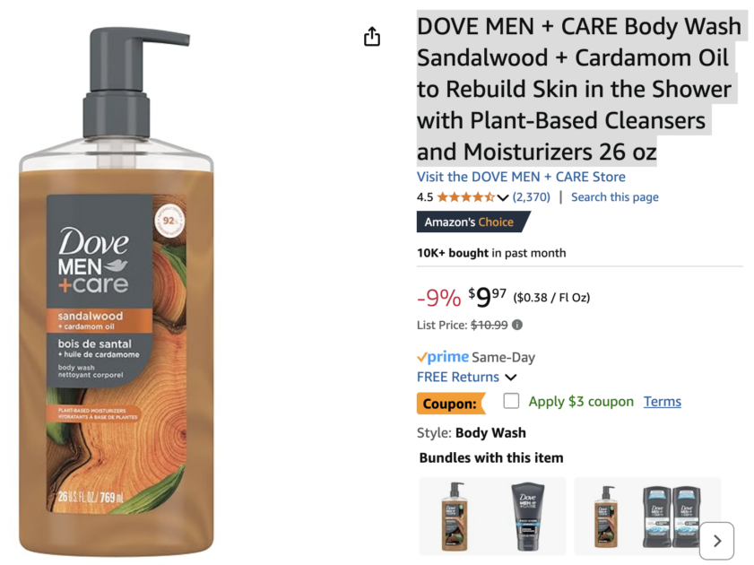 DOVE MEN + CARE Body Wash Sandalwood + Cardamom Oil