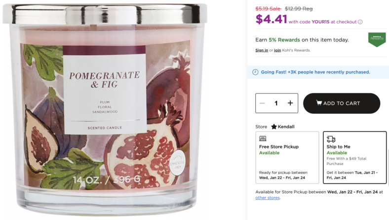 Kohls Sonoma Goods for Life Pomegranate & Fig Large Jar Candle