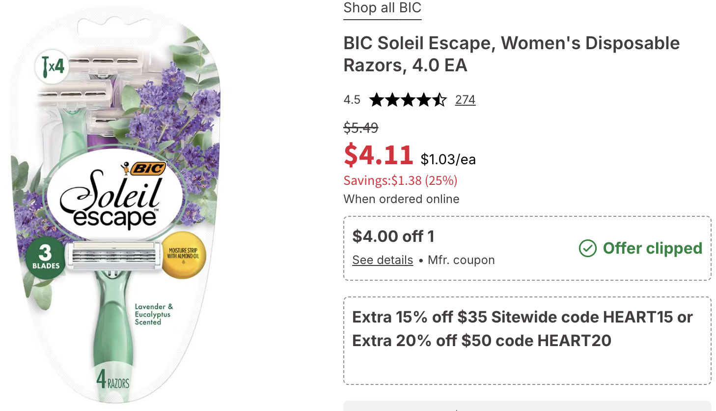 BIC Soleil Escape Disposable Razors