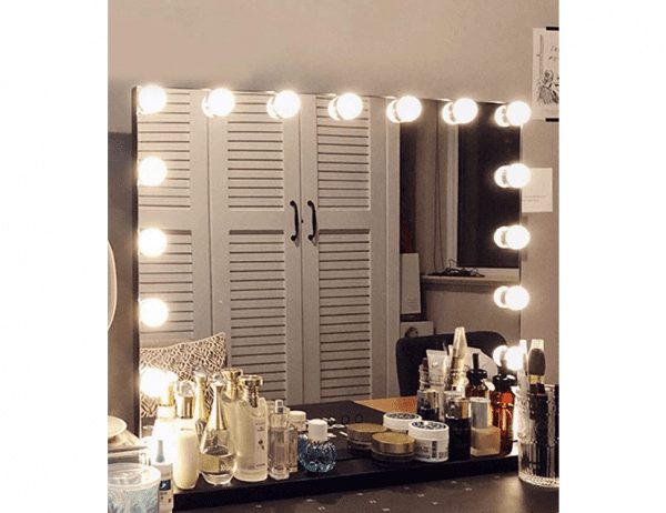 Screenshot 2020 08 05 Amazon com Hansong Large Vanity Makeup Mirror with LightsHollywood Lighted Mirror with 15 pcs Dimmab...