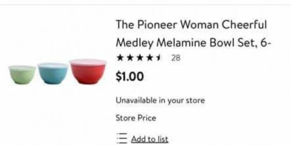 Pioneer Women 6pc Bowl Set Only $1 at Walmart!!!!!