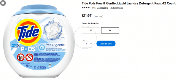 Screenshot 2021 01 09 Tide Pods Free Gentle Liquid Laundry Detergent Pacs 42 Count Walmart com