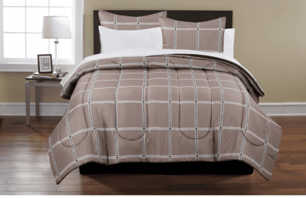 Screenshot 2021 02 10 Mainstays Beige Plaid Bed in a Bag Coordinating 5 Piece Bedding Comforter Set Twin Walmart com