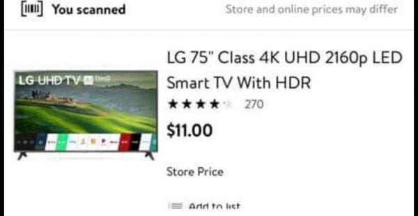 LG 75″ Smart TV Only $11 At Walmart!
