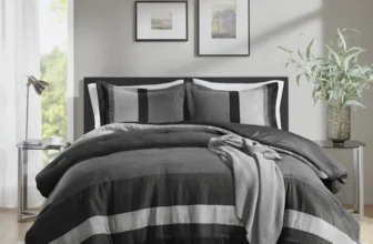 Stevee+Striped+Microsuede+Plush+Comforter+Set+in+Farmhouse+Style