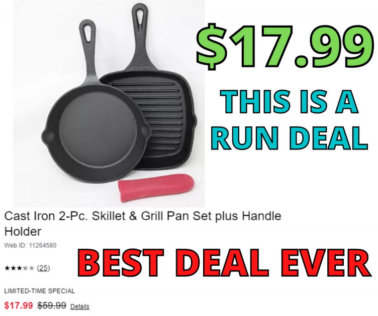 CAST IRON COOKWARE SET WITH HOLDER ONLY $17.99 – HUGE PRICE DROP!