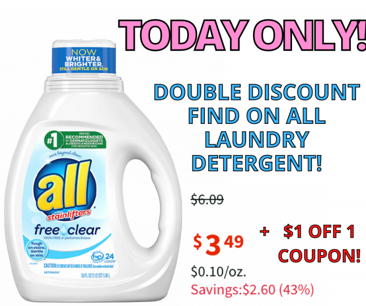 All Laundry Detergent! $2.49! Today Only!