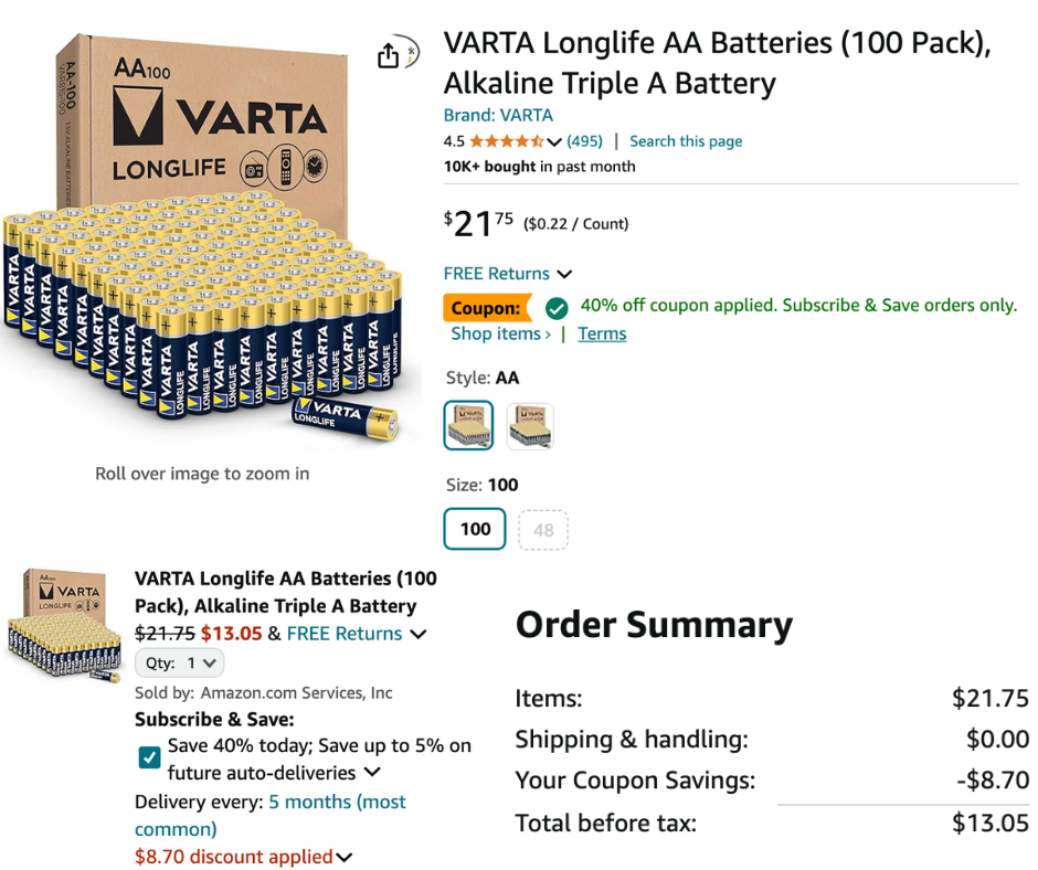 Varta Longlife Batteries 100 pk Amazon