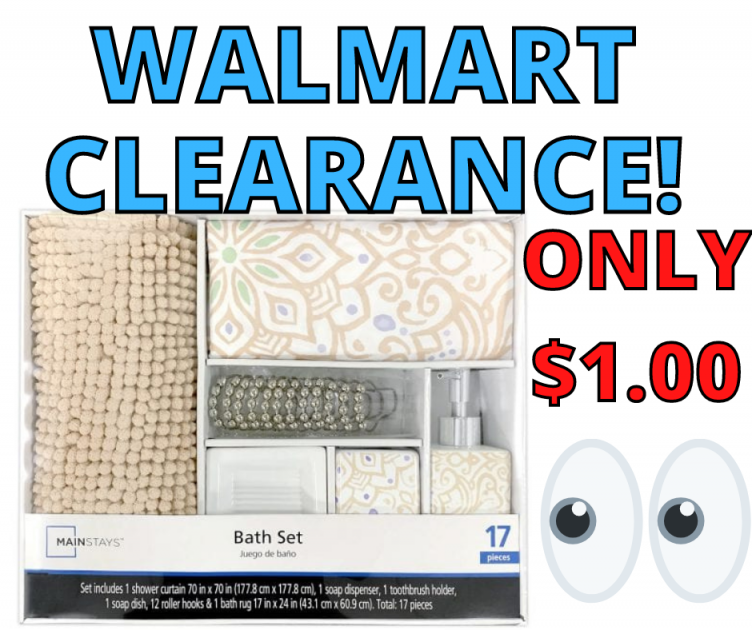 Mainstays 17-Piece Bathroom Set For only $1.00 at Walmart