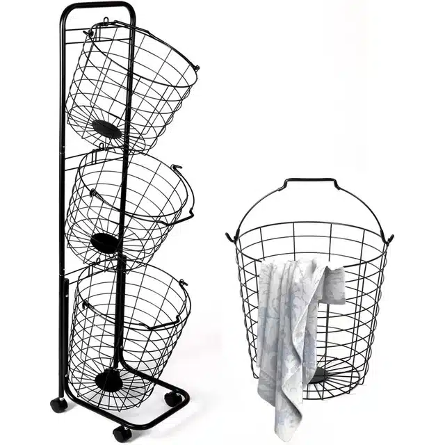 YOUPINS Removable 3 Tier Metal Rolling Laundry Basket Cart Large Capacity Wire Hamper Wheels Butler Bathroom Bedroom Room Black a29e8f95 a89e 4290 bcf7 7e4d0b112be3.c7659f23626d0af05b6b32486185122a