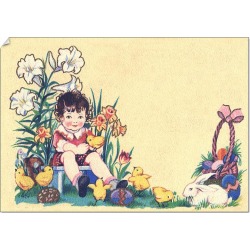 A1 Poster. Child surrounded by flowers, chicks and Easter eggs