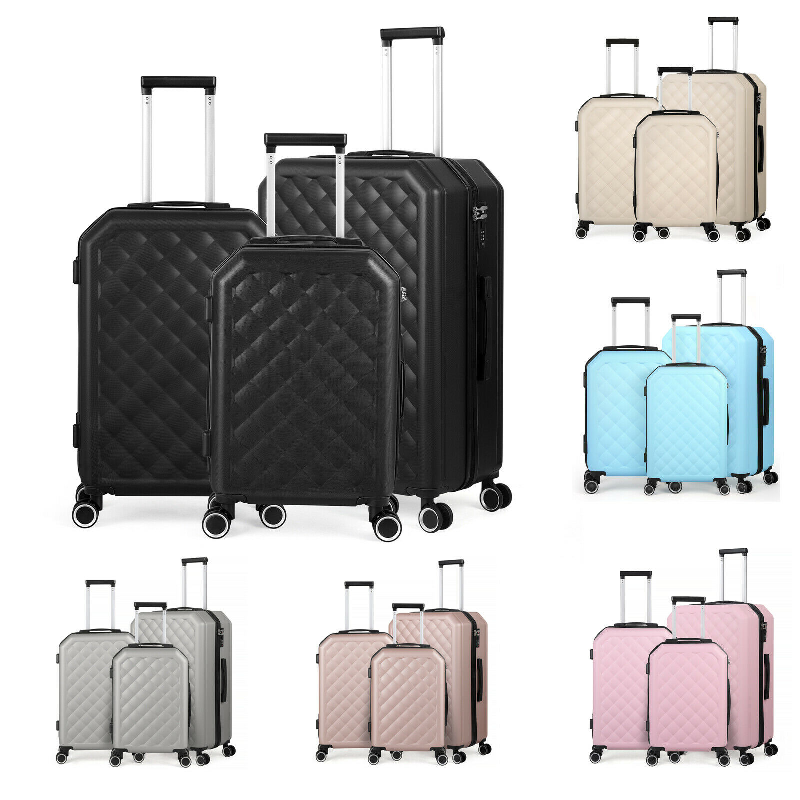 ABS 3 Piece Suitcase Set Carry on Luggage with Wheels Lock Spinner 20/24/28 in