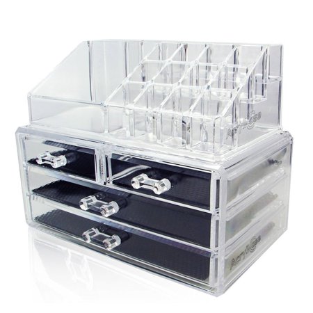 AcryliCase, Acrylic Makeup and Jewelry Organizer, 2 Piece Set, Clear