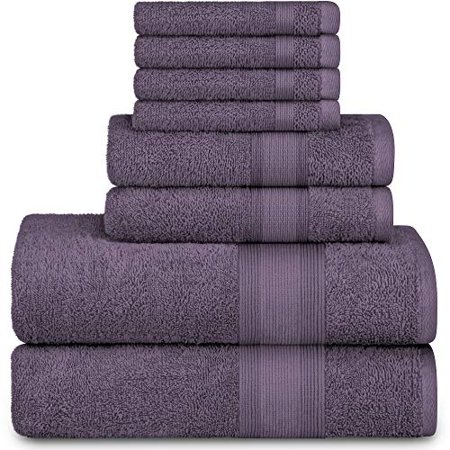 Adobella 8-Piece Bath Towel Set, Premium Combed Cotton, Purple Plum (Set of 8)