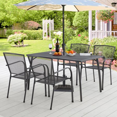 AECOJOY 5-Piece Patio Metal Dining Set with 4 Stackable Chairs-Dark Gray