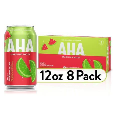 AHA Sparkling Water, Lime + Watermelon Flavored Water, Zero Calories, Sodium Free, No Sweeteners, 12 fl oz, 8 Pack