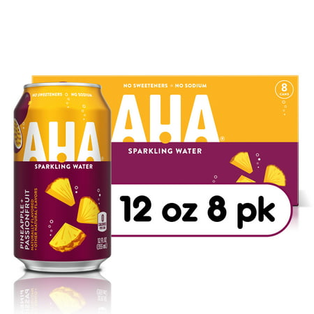 AHA Sparkling Water, Pineapple + Passionfruit Flavored Water, Zero Calories, Sodium Free, No Sweeteners, 12 fl oz, 8 Pack