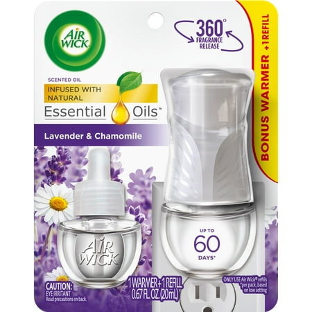 Air Wick Plug in Scented Oil Starter Kit (Warmer + 1 Refill), Lavender and Chamomile, Air Freshener, Essential Oils