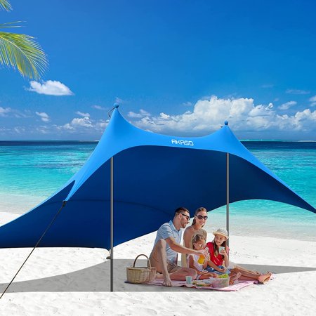 AKASO Beach Tent, UPF50+ Family Beach Sunshade Tent for 6-8 People, 10×10 FT Portable Canopy Sun Shelter with Carry Bag for Beach, Camping Trips, Fishing, Backyard or Picnics