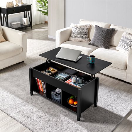 Alden Design 41" Lift Top Coffee Table with 3 Storage Compartments, Black