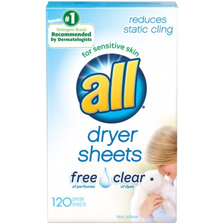 all Fabric Softener Dryer Sheets Free Clear for Sensitive Skin, 120 Count
