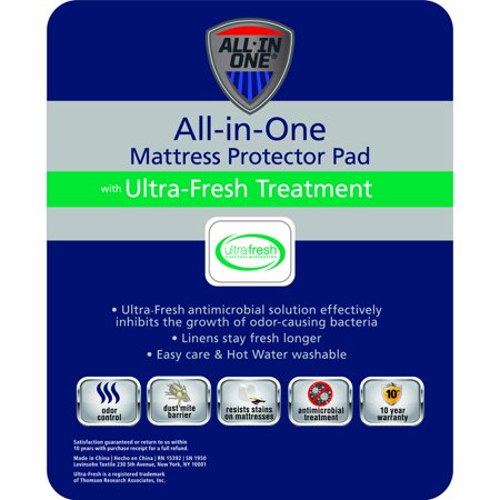 All-In-One Ultra Fresh Odor Control & Antimicrobial Fitted Mattress Pad, Queen