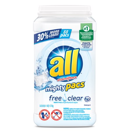 all Mighty Pacs Laundry Detergent Free Clear for Sensitive Skin, 88 Count