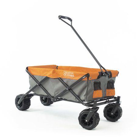 All-Terrain Collapsible Folding Multipurpose Wagon For Beach, Sports, Gardening, Camping, and Traveling | Gray & Orange