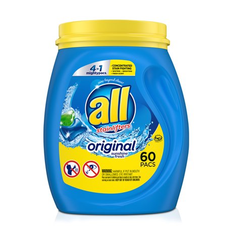 all with Stainlifters Original Mighty Pacs Laundry Detergent Pacs, 4 in 1 Stainlifters, One Tub, 60 Count