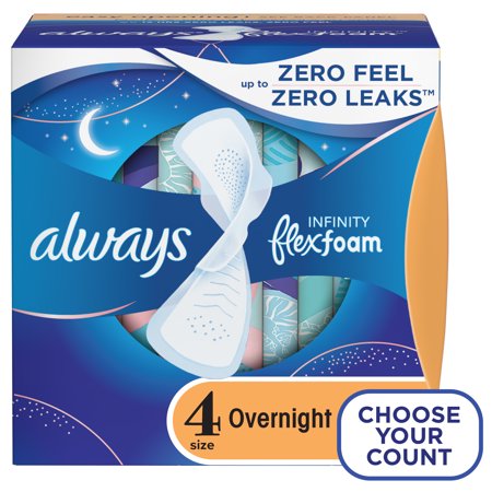 Always Infinity Overnight Flex Foam Pads with Wings, Size 4, 38 Ct