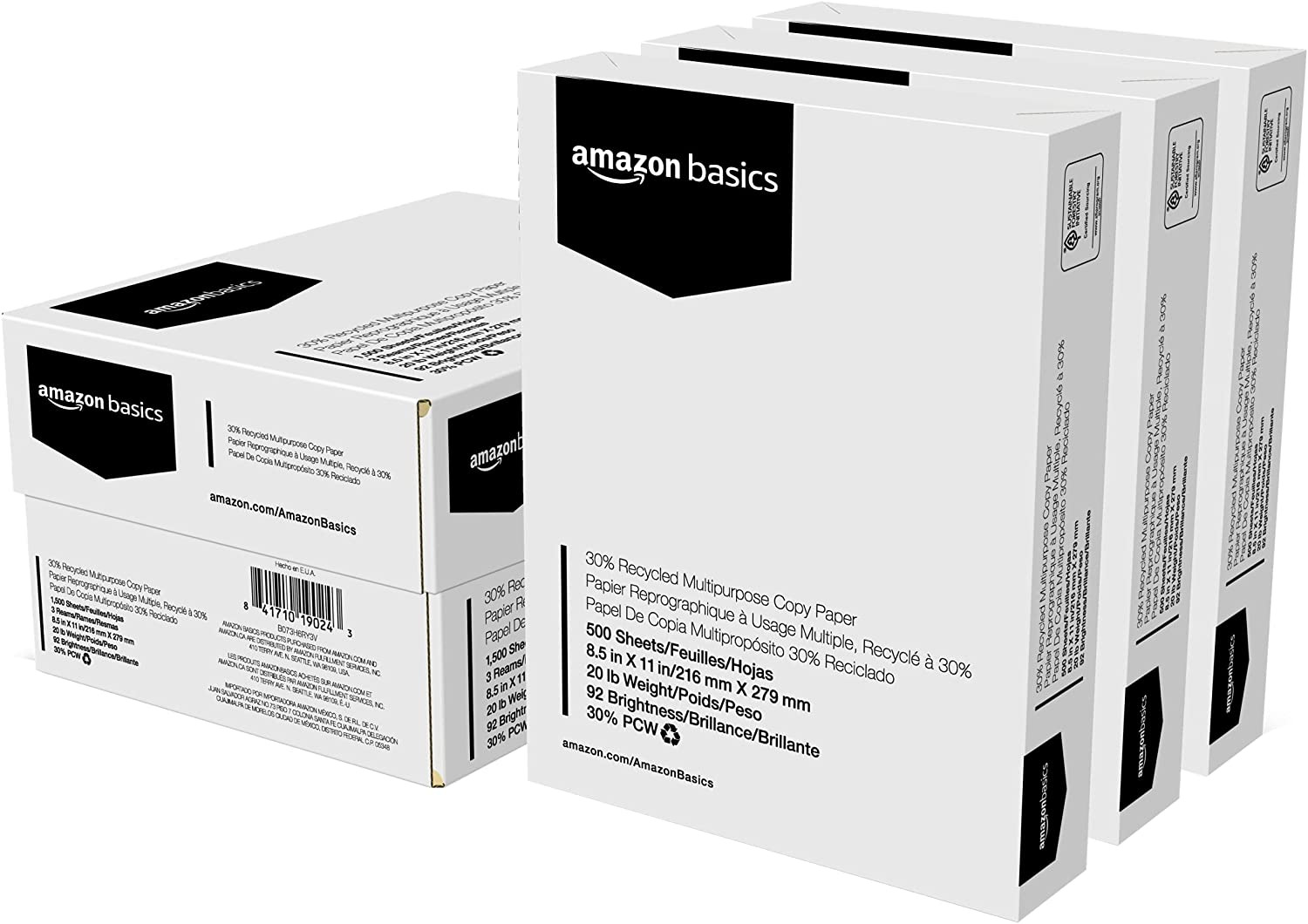 Amazon Basics 30% Recycled Copy Printer Paper, 8.5 X 11 Inch 20Lb Paper - 3 Ream