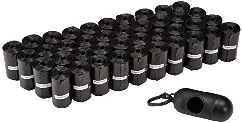 Amazon Basics Unscented Dog Poop Bags with Dispenser and Leash Clip, Standard 13 x 9 Inches, Black - 600 Bags (40 Rolls) On Sale At Amazon.com