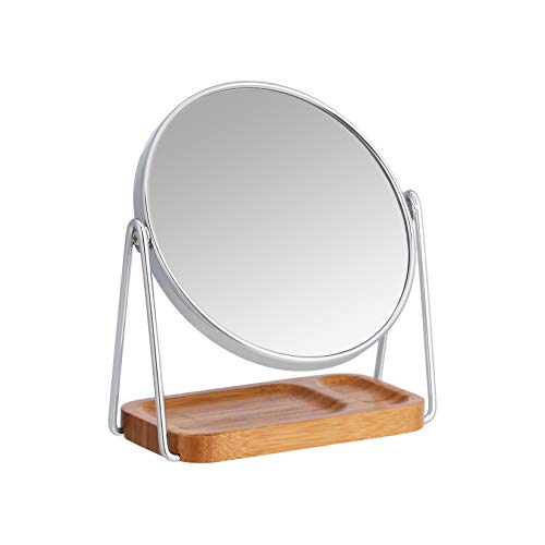 Amazon Basics Vanity Mirror with Squared Bamboo Tray - 1X/5X Magnification On Sale At Amazon.com