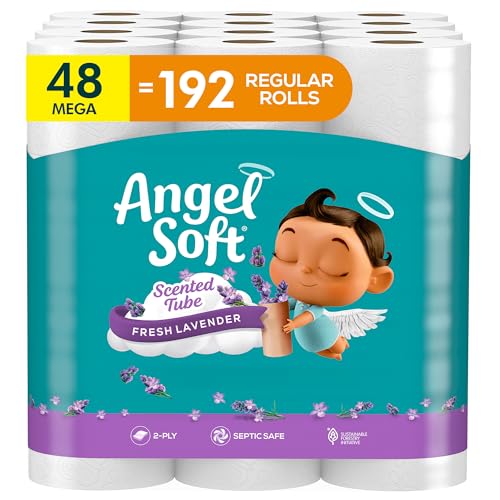 Angel Soft Toilet Paper With Fresh Lavender Scented Tube, 48 Mega Rolls = 192 Regular Rolls, Soft And Strong Toilet Tissue