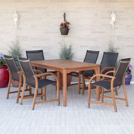 Amazonia Bahamas 7-Piece Rectangular Patio Dining Set, Eucalyptus Wood, Ideal for Outdoors and Indoors