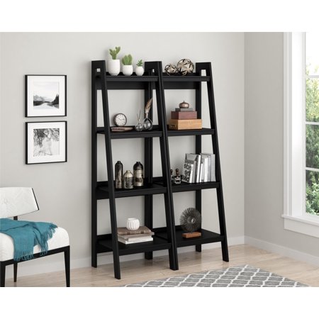 Ameriwood Home Hayes 4 Shelf Ladder Bookcase Bundle, Black