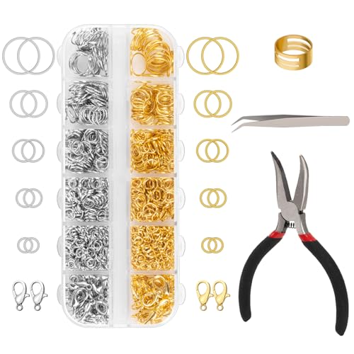Jump Rings, On SALE Today At Amazon Amrules 1200 Pcs Jump Rings For Jewelry Making Supplies, Necklace Repair Kit With Open/Close Tools, Pliers, Tweezers, Lobster Clasps, Jewelry Jump Rings For Crafts And Key Chains (Silver And Gold)