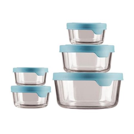 Anchor Hocking 13294AHG18 Trueseal Glass Food Storage with Mineral Blue Lids - 10 Piece Set